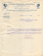Lettre En-tête Du Cinématographe Monopole Concessionnaire Du Cinématographe Pathé Frères à Lyon En 1911 - Artesanos