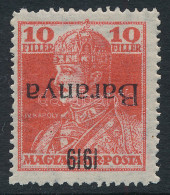 ** Baranya I. 1919 Károly 10f Fordított Felülnyomással / Mi 35 With Inverted Overprint. Signed: Bodor - Autres & Non Classés