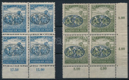 **, * Debrecen I. 1919 Arató 25f és 40f Négyestömb / Mi 21, 24 Blocks Of 4. Signed: Bodor - Autres & Non Classés