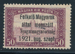 ** Nyugat-Magyarország I 1921 Parlament 50f Próbanyomat, Bodor Vizsgálójellel - Sonstige & Ohne Zuordnung