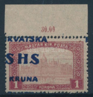 ** SHS 1918 Parlament 1K ívszéli Bélyeg Látványosan Elcsúszott Felülnyomással. Signed: Bodor. Certificate: Zrinjscak - Sonstige & Ohne Zuordnung