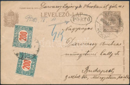 1922 1 1/2K Díjjegyes Levelezőlap 2 X 200f Portóval - Other & Unclassified