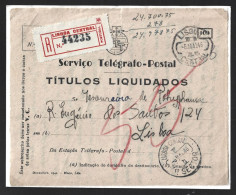 Serviço Telégrafo-postal. Documento Registado Lisboa Sector Central 1 1946. Polifonia. Telegraph-postal Service. Registe - Covers & Documents