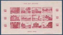 BLOC FEUILLET NON DENTELÉ De 12 VIGNETTES " AIDE AUX ARTISTES " De L'INSTITUT DE GRAVURE De PARIS 1942 - Briefmarkenmessen