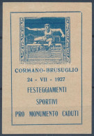 * 1927 Olaszország-Magyarország Sportmérkőzés Emlékív (Helbing Ferenc Tervezte Sport Bélyeg Képével) / Souvenir Sheet - Autres & Non Classés