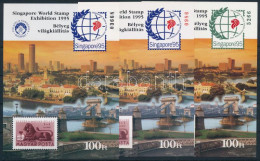 ** 1995 Szingapúr Bélyeg Világkiállítás 3 Db-os Emlékív Garnitúra, Egyik Piros Sorszámmal - Autres & Non Classés