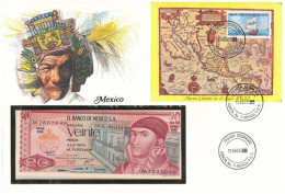 Mexikó 1977. 20P Felbélyegzett Borítékban, Bélyegzéssel T:UNC Mexico 1977. 20 Pesos In Envelope With Stamp And Cancellat - Non Classés