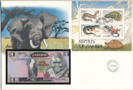 Zambia 1980-1988. 1K Felbélyegzett Borítékban, Bélyegzéssel T:UNC Zambia 1980-1988. 1 Kwacha In Envelope With Stamp And  - Non Classés