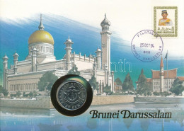 Brunei 1991. 50s Cu-Ni Felbélyegzett Borítékban, Bélyegzéssel, Német Nyelvű Leírással T:UNC Brunei 1991. 50 Sen Cu-Ni In - Unclassified