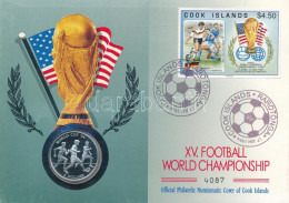 Cook-szigetek 1991. 5D Ag "1994-es Labdarúgó Világbajnokság - Egyesült Államok" érmés Boríték, Bélyeggel, Bélyegzéssel T - Zonder Classificatie