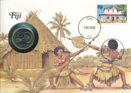 Fidzsi-szigetek 1987. 20c Cu-Ni "II. Erzsébet", Felbélyegzett Borítékban, Bélyegzéssel, Német Nyelvű Leírással T:UNC Fij - Unclassified