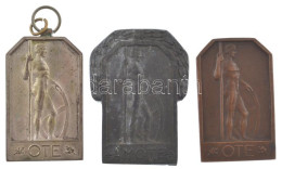 ~1930. "OTE" Bronz és Ezüstözött Bronz Sportérem (2db, Egyik Füllel) (23x38mm) + "AMOTE" Zn Sportérem (30x38mm) T:XF,VF - Unclassified