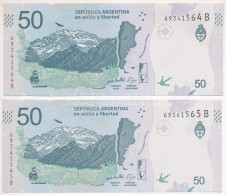 Argentína DN (2018-2020.) 50P (2x) Sorszámkövető T:UNC Argentina ND (2018-2020.) 50 Pesos (2x) Consecutive Serials C:UNC - Unclassified