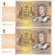 Ausztrália DN (1979-1982) 1D (2x) Sorszámkövető T:UNC  Australia ND (1979-1982) 1 Dollar (2x) Consecutive Serials C:UNC  - Sin Clasificación