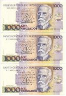 Brazília DN (1989) 1000C "1 Cruzado Novo" Felülbélyegzéssel (3x) Sorszámkövetők "B 1149012164 A - "B 1149012166 A" T:UNC - Sin Clasificación