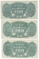 Csehszlovákia 1944. 100K (3x) T:F Közte Kis Szakadás Czechoslovakia 1944. 100 Korun (3x) C:F Small Tear Krause P#48 - Non Classés