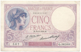 Franciaország 1928. 5Fr T:F Szép Papír France 1928. 5 Francs C:F Fine Paper Krause P#72 - Zonder Classificatie