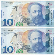 Grúzia 2019. 10L (2x) Sorszámkövetők "AA 37750354 - AA 37750355" T:UNC Georgia 2019. 10 Lari (2x) Consecutive Serials "A - Ohne Zuordnung