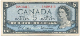 Kanada 1954. 5D átalakított Haj. Szign: Beattie-Rasminsky T:F Szép Papír Canada 1954. 5 Dollars, Modified Hair Style. Si - Sin Clasificación