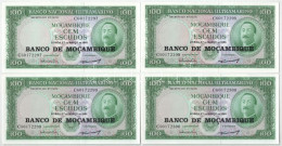 Mozambik 1961. 100E Fekete "BANCO DE MOCAMBIQUE" (4x) Sorszámkövetők "C60172297 - C60172300" T:I Mozambique 1961. 100 Es - Zonder Classificatie