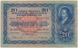 Svájc 1939. 20Fr T:F Folt, Apró Szakadás Switzerland 1939. 20 Francs C:F Spot, Small Tear Krause P#39i.28 - Non Classés