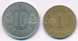 Izland 1946. 1K Al-Br + 1973. 10Kr Cu-Ni T:XF Iceland 1946. 1 Krona Al-Br + 1973. 10 Kronur CuNi C:XF - Zonder Classificatie