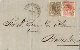 52558. Carta Entera TARRAGONA 1879. Fechador Trebol, Rombo Puntos. Impuesto De Guerra - Storia Postale