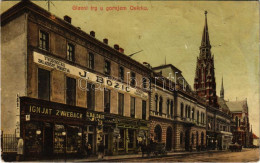 T3/T4 1907 Eszék, Essegg, Osijek; Glavni Trg U Gornjem Osieku / Fő Tér, Plébániatemplom, J. Bozic Bútor Raktára, Ignjat  - Sin Clasificación