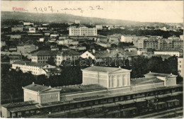 T2/T3 1907 Fiume, Rijeka; Látkép, Vasútállomás / General View, Railway Station. D.K. Bp. 1906.-1229. (kis Szakadás / Sma - Sin Clasificación