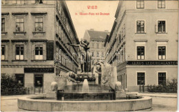 ** T2 Wien, Vienna, Bécs IV. Mozart Platz Mit Brunnen, Luxus Ledergalanter, Ludwig Knapp / Square, Fountain, Shops - Ohne Zuordnung