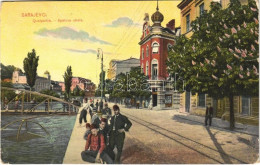 * T3 1914 Sarajevo, Quaipartie / Apelova Obala / Street View, Bridge, Ashkenazi Synagogue, Fisherman, Tram Rail (Rb) - Unclassified