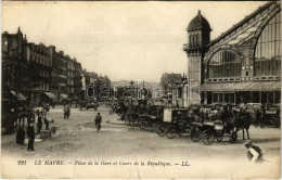 T3 1915 Le Havre, Place De La Gare Et Cours De La République / Railway Station, Horse-drawn Carriages (EB) - Unclassified