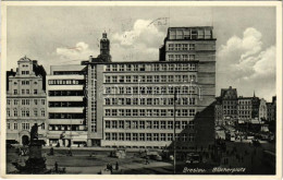 T2 1938 Wroclaw, Breslau; Bücherplatz, Fassbender, Mohrenapotheke / Square, Shops, Pharmacy, Tram, Automobiles - Non Classés