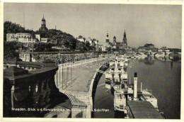 ** T1/T2 Dresden, Blick V. D. Carolabrücke Mit Belvedere Und Schiffen / River Bank, Ships - Non Classés