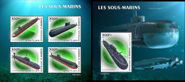 Djibouti 2023, Submarines, 4val In BF +BF - Submarinos