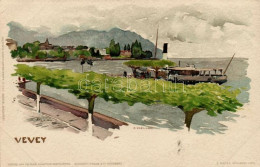 ** T2/T3 Vevey, Port, Steamship, Velten's Künstlerpostkarte No. 436. Litho S: F. Voellmy (EK) - Sin Clasificación