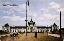T2/T3 1916 Lviv, Lwów, Lemberg; Glówny Dworzec / Central Bahnhof / Railway Station, Trams, Automobile Montage + "K.u.K.  - Zonder Classificatie