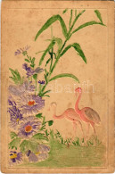 * T3 1931 Flamingók - Kézzel Festett Dombornyomott Lap / Flamingos - Hand-painted Embossed Art (non PC) (EB) - Ohne Zuordnung