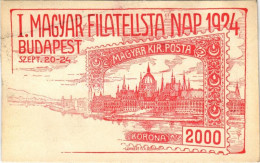 T2/T3 1924 Budapest, I. Magyar Filatelista Nap, Országház, Parlament / 1st Hungarian Philatelist Day S: Lehnert + "I. Ma - Sin Clasificación