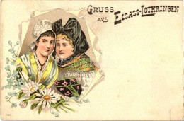 ** T2 Gruss Aus Elsass-Lothringen / German Folklore From Alsace-Lorraine, Gebr. Metz Kunstverlags-Anstalt 182. Floral, L - Sin Clasificación