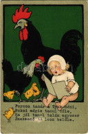 T3 Furcsa Tanár A Tyúk Néni... / Children Art Postcard With Rooster And Chicken. Litho (EB) - Sin Clasificación