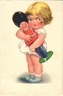 T3 1934 Cellaro "Dolly-Serie" Children Art Postcard, Girl With Toy (kis Szakadás / Small Tear) - Unclassified