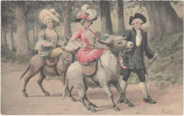 ** T2 French Baroque Ladies On Donkeys, Art Postcard - Non Classificati