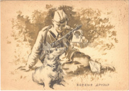 ** T2/T3 WWII "Friends In Combat" Russian Military Field Postcard, Red Army Military Propaganda. "Death To The German In - Unclassified