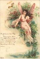 T2 1901 Butterfly Lady Art Postcard. Litho - Unclassified