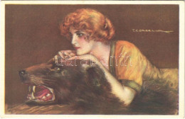 * T2 1922 Italian Art Postcard, Lady With Bear. Anna & Gasparini 371-3. S: T. Corbella - Non Classés