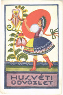 ** T2/T3 Húsvéti üdvözlet. Magyar Folklór Művészlap. R.J.E. 310. / Hungarian Folklore Art Postcard (kopott Sarkak / Worn - Sin Clasificación