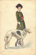 T3 1922 Lady With Dog. Italian Lady Art Postcard. 624-1. S: Bompard (EB) - Unclassified