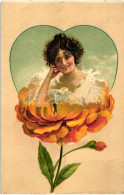 ** T2/T3 Lady In Flower, Love Greeting Card, Litho (EK) - Non Classés