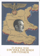 ** T2/T3 1938 März 13. Ein Volk, Ein Reich, Ein Führer! / Adolf Hitler, NSDAP German Nazi Party Propaganda, Map, Swastik - Unclassified